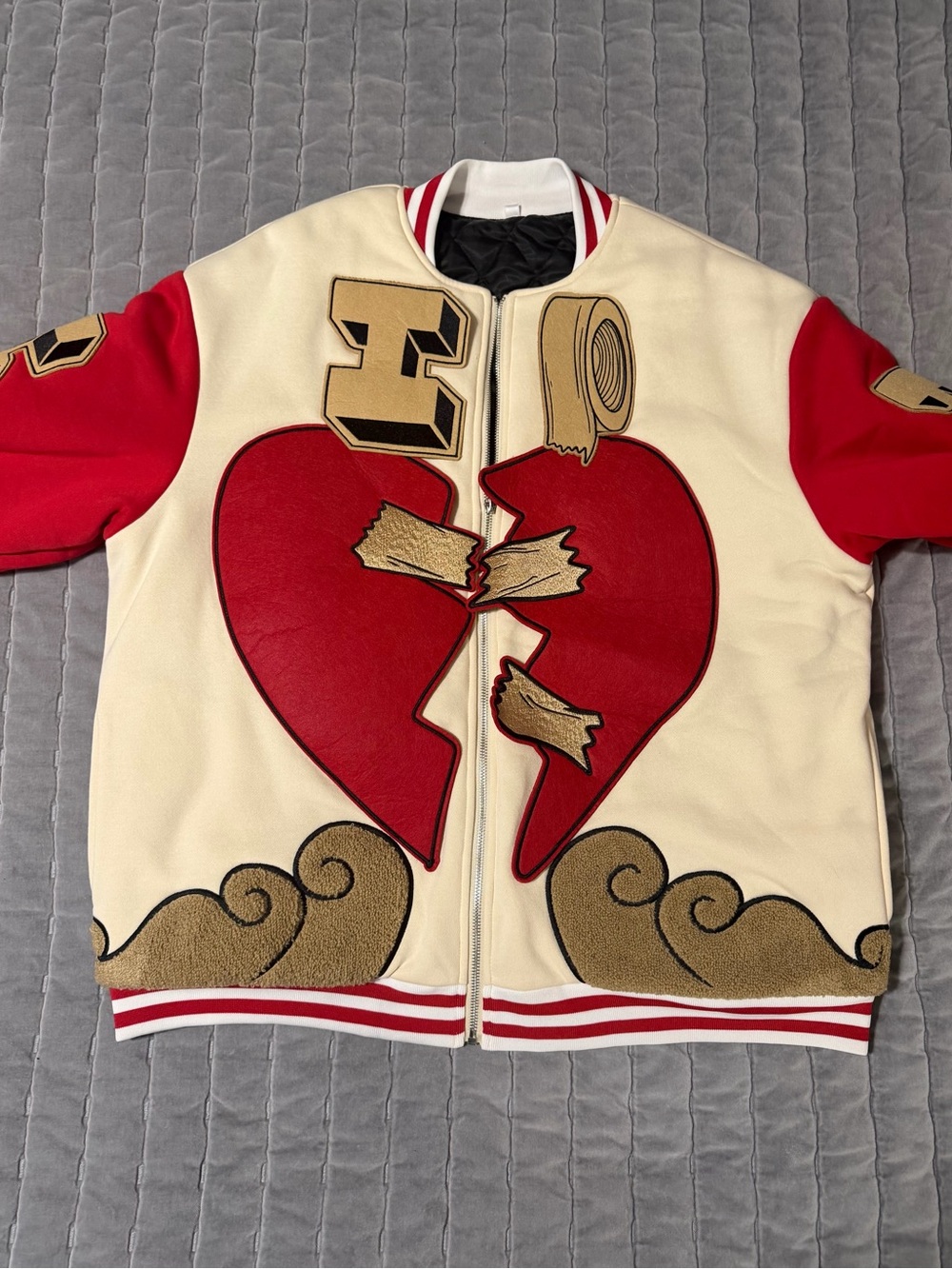 Ingredients Cream & Red Broken Heart Bomber Jacket